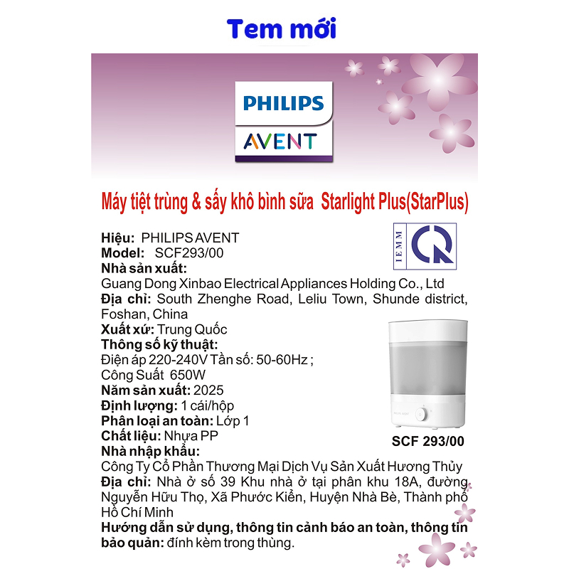 Máy tiệt trùng và sấy khô bình sữa Philips Avent SCF293.00 11